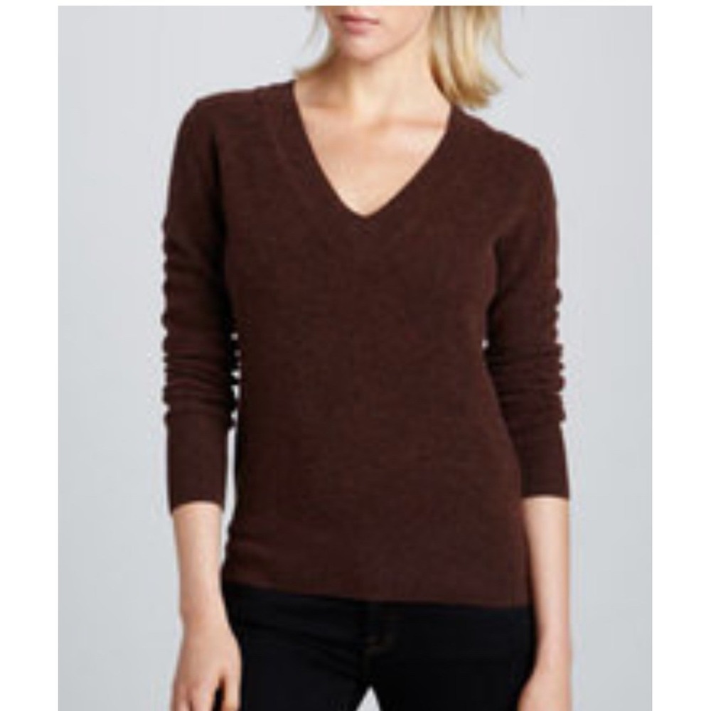 Theory Womens 100% Cashmere V-Neck Sweater Dark Brown Long Sleeve Size P
